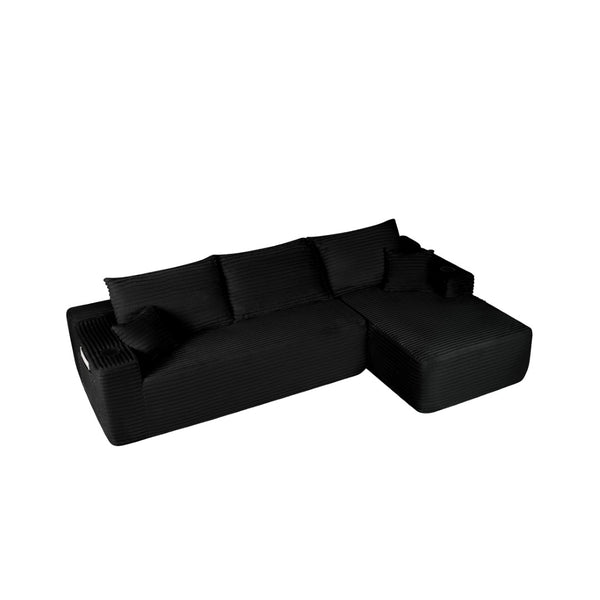 English Elm 108" Cloud Modular Sectional Corduroy Couch Deep Lounge Seating with Built-in Pockets Black Right W3975S00085