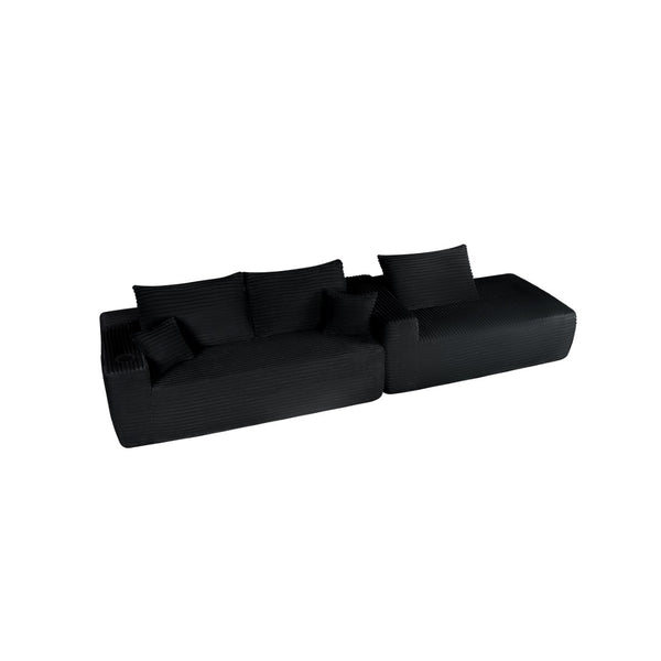 English Elm 108" Cloud Modular Sectional Corduroy Couch Deep Lounge Seating with Built-in Pockets Black Right W3975S00085