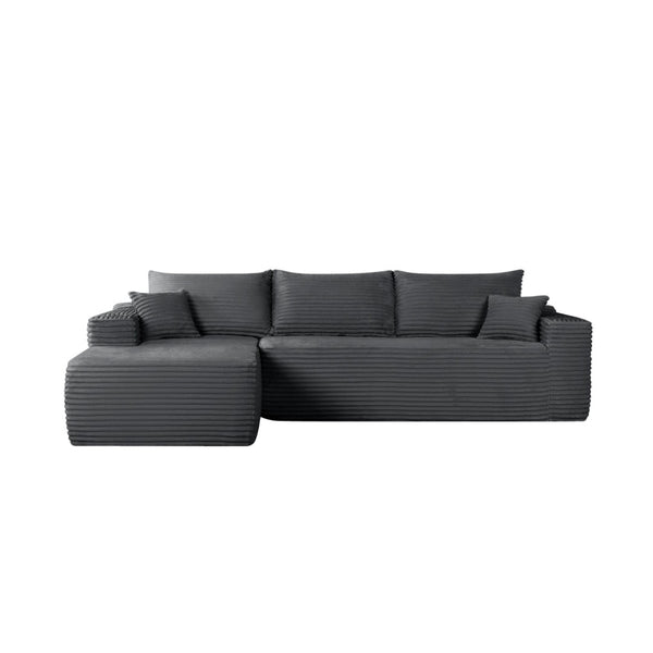 English Elm 108" Cloud Modular Sectional Corduroy Couch Deep Lounge Seating with Built-in Pockets Grey Left W3975S00086