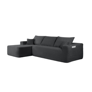 English Elm 108" Cloud Modular Sectional Corduroy Couch Deep Lounge Seating with Built-in Pockets Grey Left W3975S00086