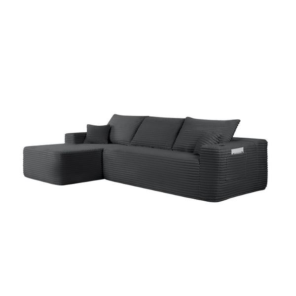 English Elm 108" Cloud Modular Sectional Corduroy Couch Deep Lounge Seating with Built-in Pockets Grey Left W3975S00086