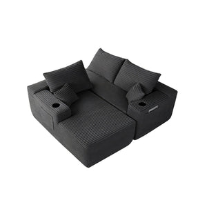 English Elm 108" Cloud Modular Sectional Corduroy Couch Deep Lounge Seating with Built-in Pockets Grey Left W3975S00086