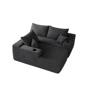 English Elm 108" Cloud Modular Sectional Corduroy Couch Deep Lounge Seating with Built-in Pockets Grey Left W3975S00086