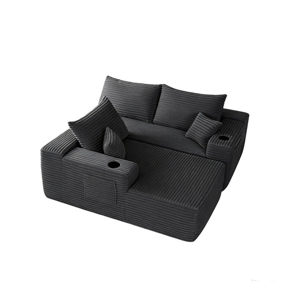English Elm 108" Cloud Modular Sectional Corduroy Couch Deep Lounge Seating with Built-in Pockets Grey Left W3975S00086