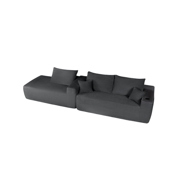 English Elm 108" Cloud Modular Sectional Corduroy Couch Deep Lounge Seating with Built-in Pockets Grey Left W3975S00086