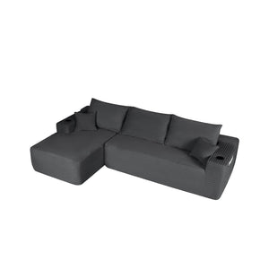 English Elm 108" Cloud Modular Sectional Corduroy Couch Deep Lounge Seating with Built-in Pockets Grey Left W3975S00086