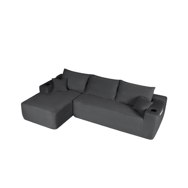 English Elm 108" Cloud Modular Sectional Corduroy Couch Deep Lounge Seating with Built-in Pockets Grey Left W3975S00086