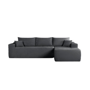 English Elm 108" Cloud Modular Sectional Corduroy Couch Deep Lounge Seating with Built-in Pockets Grey Right W3975S00087