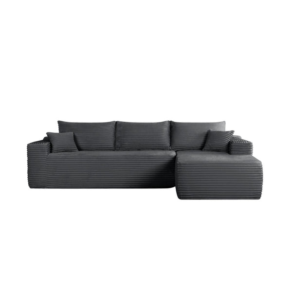 English Elm 108" Cloud Modular Sectional Corduroy Couch Deep Lounge Seating with Built-in Pockets Grey Right W3975S00087