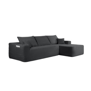 English Elm 108" Cloud Modular Sectional Corduroy Couch Deep Lounge Seating with Built-in Pockets Grey Right W3975S00087