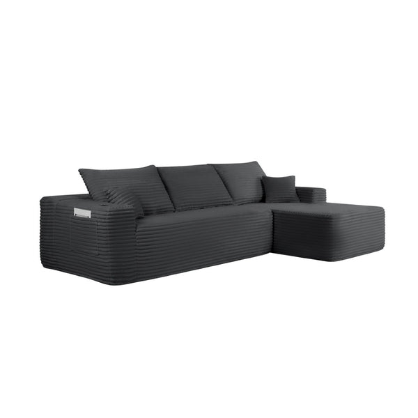 English Elm 108" Cloud Modular Sectional Corduroy Couch Deep Lounge Seating with Built-in Pockets Grey Right W3975S00087