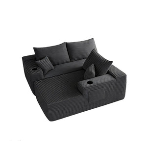 English Elm 108" Cloud Modular Sectional Corduroy Couch Deep Lounge Seating with Built-in Pockets Grey Right W3975S00087