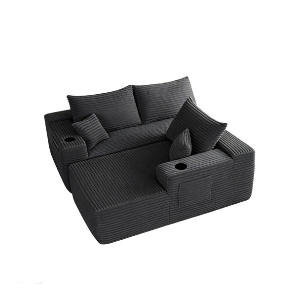 English Elm 108" Cloud Modular Sectional Corduroy Couch Deep Lounge Seating with Built-in Pockets Grey Right W3975S00087