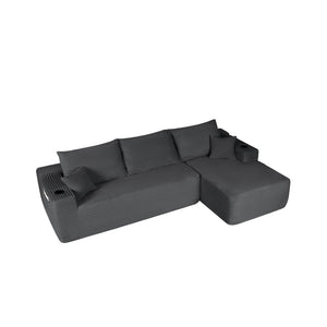 English Elm 108" Cloud Modular Sectional Corduroy Couch Deep Lounge Seating with Built-in Pockets Grey Right W3975S00087