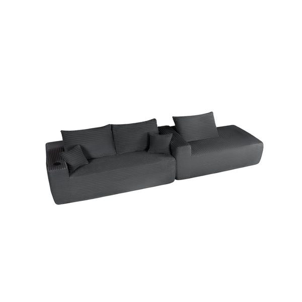 English Elm 108" Cloud Modular Sectional Corduroy Couch Deep Lounge Seating with Built-in Pockets Grey Right W3975S00087