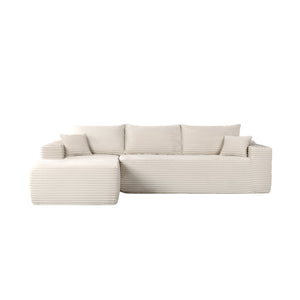 English Elm 108" Cloud Modular Sectional Corduroy Couch Deep Lounge Seating with Built-in Pockets White Left W3975S00088