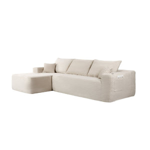 English Elm 108" Cloud Modular Sectional Corduroy Couch Deep Lounge Seating with Built-in Pockets White Left W3975S00088