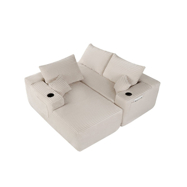 English Elm 108" Cloud Modular Sectional Corduroy Couch Deep Lounge Seating with Built-in Pockets White Left W3975S00088