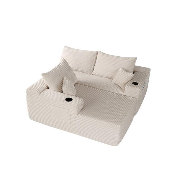 English Elm 108" Cloud Modular Sectional Corduroy Couch Deep Lounge Seating with Built-in Pockets White Left W3975S00088