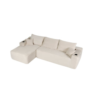 English Elm 108" Cloud Modular Sectional Corduroy Couch Deep Lounge Seating with Built-in Pockets White Left W3975S00088