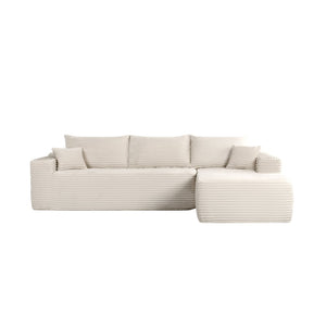 English Elm 108" Cloud Modular Sectional Corduroy Couch Deep Lounge Seating with Built-in Pockets White Right W3975S00089