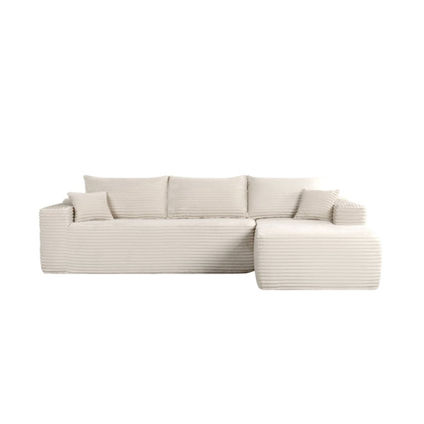 English Elm 108" Cloud Modular Sectional Corduroy Couch Deep Lounge Seating with Built-in Pockets White Right W3975S00089