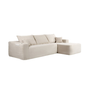 English Elm 108" Cloud Modular Sectional Corduroy Couch Deep Lounge Seating with Built-in Pockets White Right W3975S00089