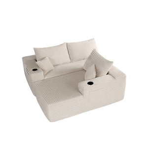 English Elm 108" Cloud Modular Sectional Corduroy Couch Deep Lounge Seating with Built-in Pockets White Right W3975S00089