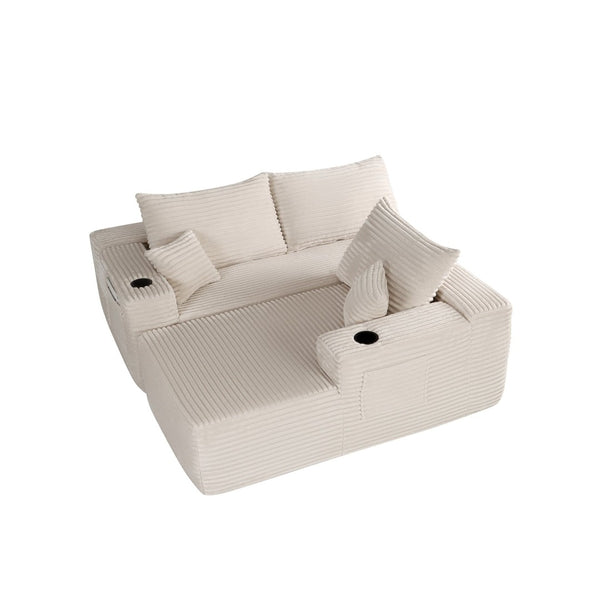 English Elm 108" Cloud Modular Sectional Corduroy Couch Deep Lounge Seating with Built-in Pockets White Right W3975S00089