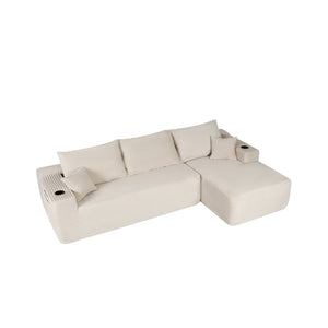 English Elm 108" Cloud Modular Sectional Corduroy Couch Deep Lounge Seating with Built-in Pockets White Right W3975S00089