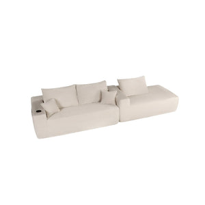 English Elm 108" Cloud Modular Sectional Corduroy Couch Deep Lounge Seating with Built-in Pockets White Right W3975S00089