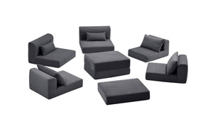 English Elm Upholstered Modular Floor Sectional Corduroy Sofa with Five Pillows for Living Rooms Grey W3975S00090
