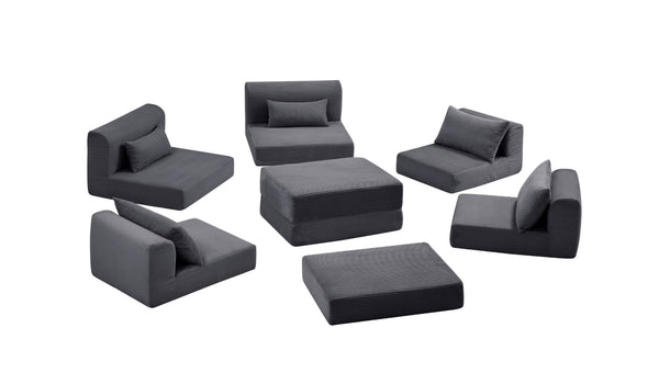 English Elm Upholstered Modular Floor Sectional Corduroy Sofa with Five Pillows for Living Rooms Grey W3975S00090