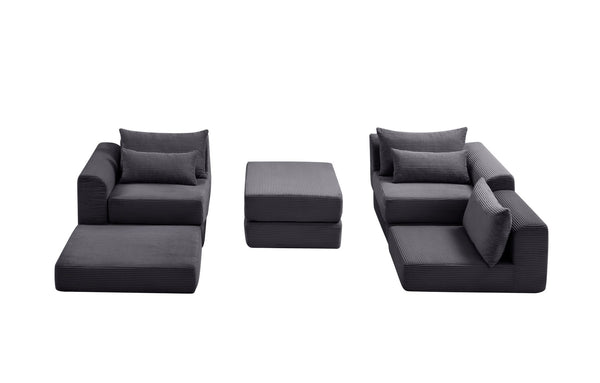 English Elm Upholstered Modular Floor Sectional Corduroy Sofa with Five Pillows for Living Rooms Grey W3975S00090