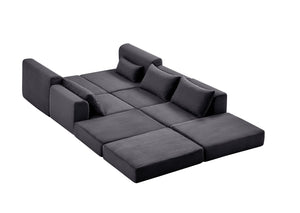 English Elm Upholstered Modular Floor Sectional Corduroy Sofa with Five Pillows for Living Rooms Grey W3975S00090