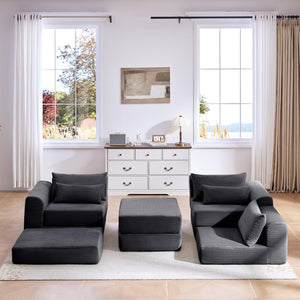 English Elm Upholstered Modular Floor Sectional Corduroy Sofa with Five Pillows for Living Rooms Grey W3975S00090