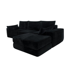 English Elm Upholstered Modular Floor Sectional in Black Corduroy with Five Accent Pillows W3975S00094