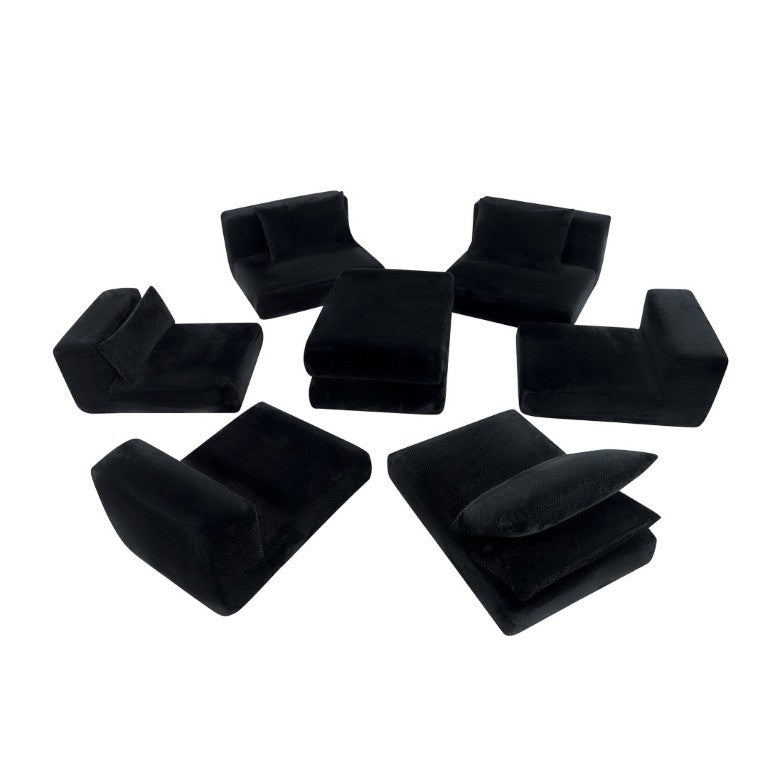 English Elm Upholstered Modular Floor Sectional in Black Corduroy with Five Accent Pillows W3975S00094