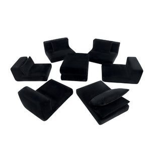 English Elm Upholstered Modular Floor Sectional in Black Corduroy with Five Accent Pillows W3975S00094