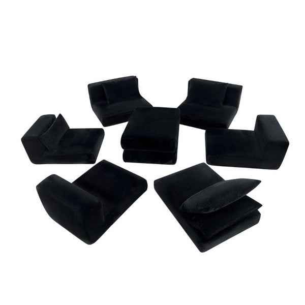 English Elm Upholstered Modular Floor Sectional in Black Corduroy with Five Accent Pillows W3975S00094