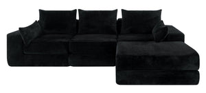 English Elm Upholstered Modular Floor Sectional in Black Corduroy with Five Accent Pillows W3975S00094