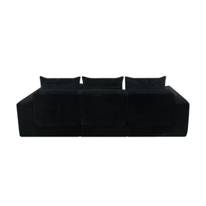 English Elm Upholstered Modular Floor Sectional in Black Corduroy with Five Accent Pillows W3975S00094