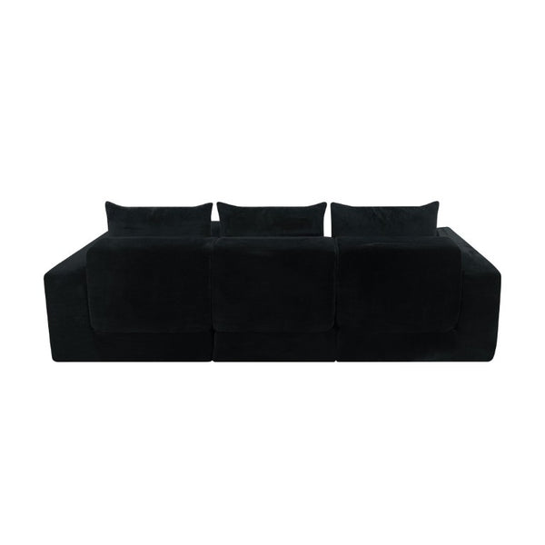 English Elm Upholstered Modular Floor Sectional in Black Corduroy with Five Accent Pillows W3975S00094