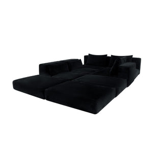 English Elm Upholstered Modular Floor Sectional in Black Corduroy with Five Accent Pillows W3975S00094