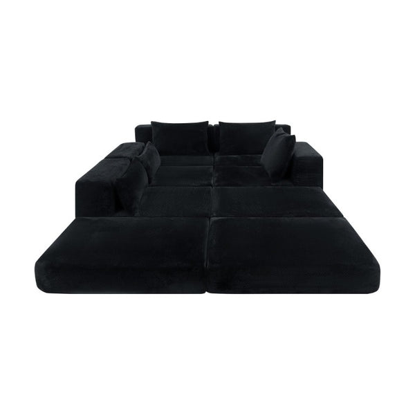 English Elm Upholstered Modular Floor Sectional in Black Corduroy with Five Accent Pillows W3975S00094