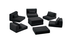 English Elm Upholstered Modular Sectional in Black Corduroy Low Profile Floor Sofa for Apartments W3975S00097