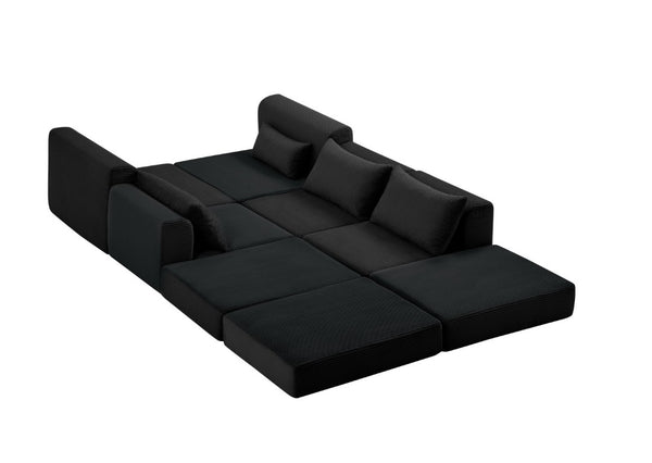 English Elm Upholstered Modular Sectional in Black Corduroy Low Profile Floor Sofa for Apartments W3975S00097