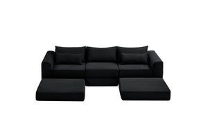 English Elm Upholstered Modular Sectional in Black Corduroy Low Profile Floor Sofa for Apartments W3975S00097