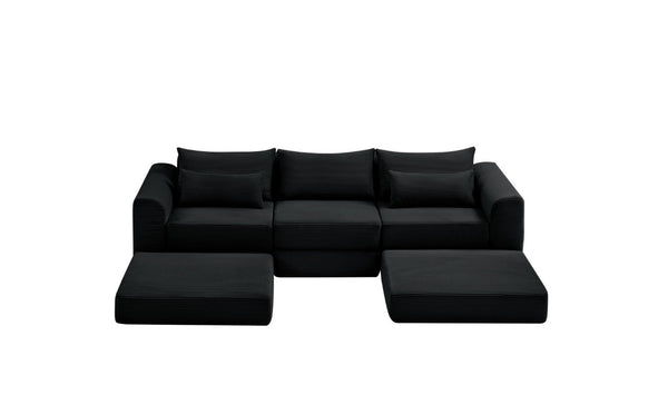 English Elm Upholstered Modular Sectional in Black Corduroy Low Profile Floor Sofa for Apartments W3975S00097