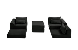 English Elm Upholstered Modular Sectional in Black Corduroy Low Profile Floor Sofa for Apartments W3975S00097